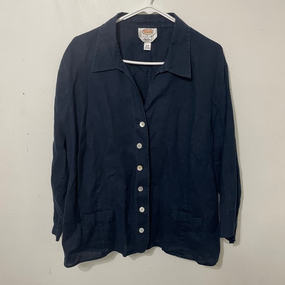 Talbots Jackets & Blazers - Talbots Woman Irish Linen‎ Navy Blue Button Front Blazer Jacket Plus Size 24W